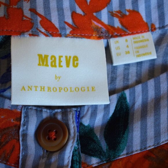 Anthropologie Maeve Lillorne Striped & Floral Button Blouse with Waist Tie - Picture 5 of 13